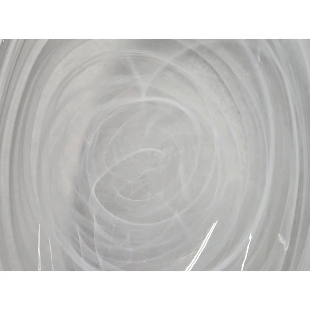 White Alabaster Swirl Art Glass Oval Serving Bowl Centerpiece 8.5 Inch